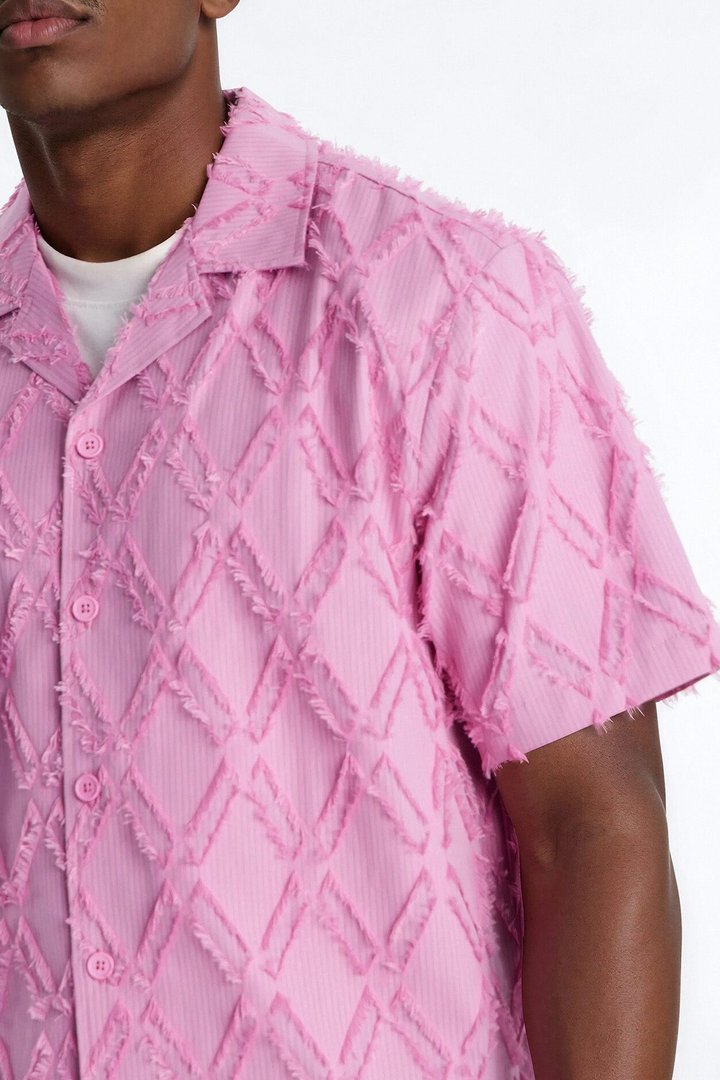 Relaxed Sahara Stripe Cuban Collar Button Up Shirt - Mauve