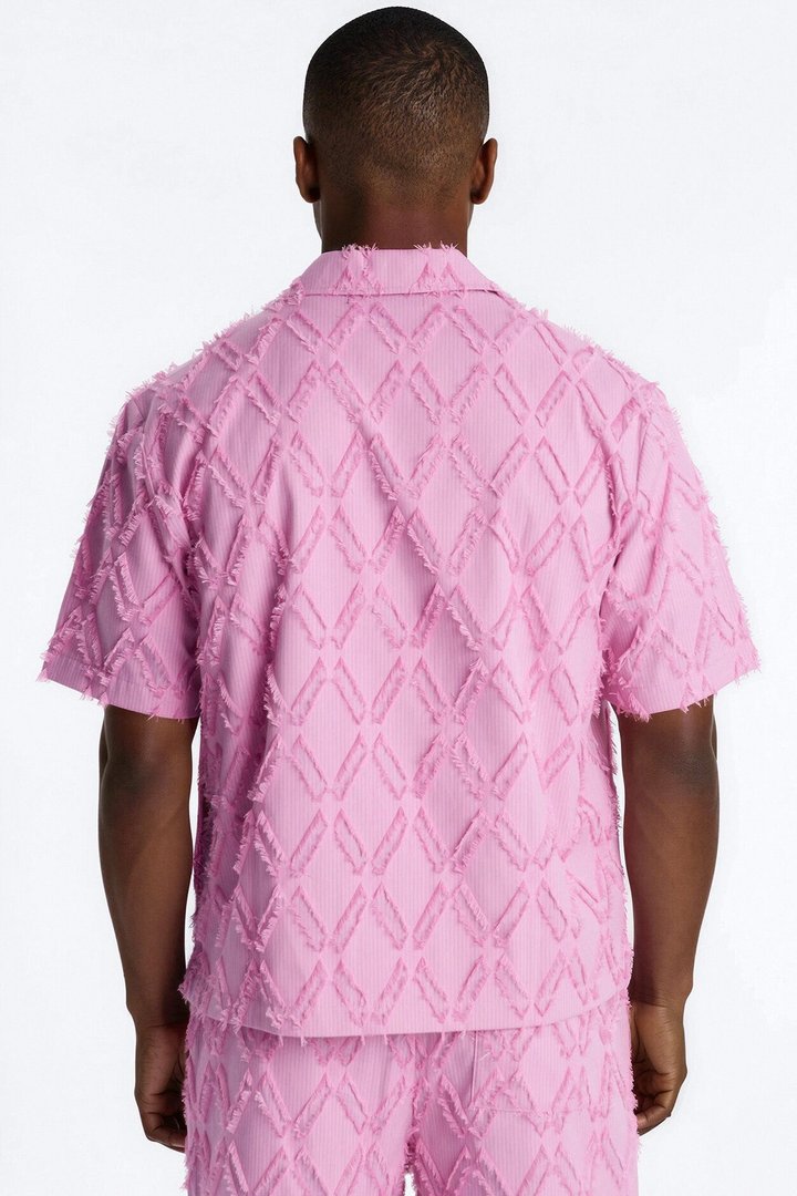 Relaxed Sahara Stripe Cuban Collar Button Up Shirt - Mauve