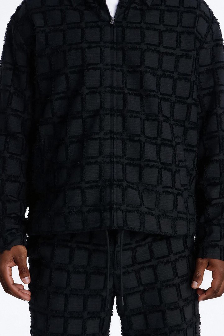 Quadrate Textured Zip Jacket - Black