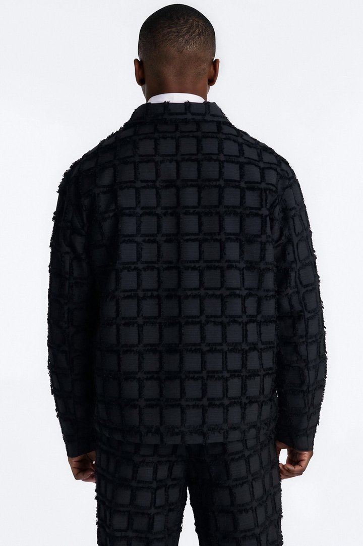 Quadrate Textured Zip Jacket - Black