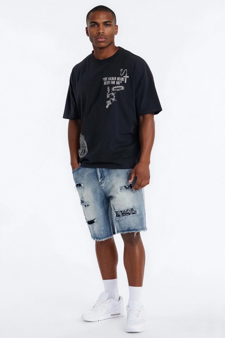 Relaxed Paisley District Denim Short - Medium Blue Wash