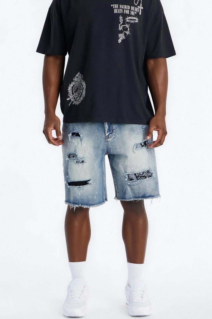 Relaxed Paisley District Denim Short - Medium Blue Wash