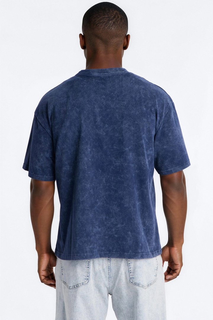 Vincent Van Gogh Starry Night Embroidered Mineral Wash Fleece Tee - Navy