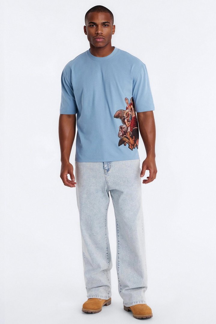 Angelic Presence Tapestry Oversized Short Sleeve Tee - Blue