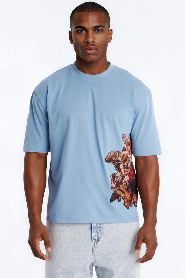 Angelic Presence Tapestry Oversized Short Sleeve Tee - Blue