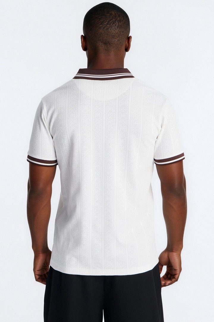 Cafe Tipped Johnny Collar Polo - Off White