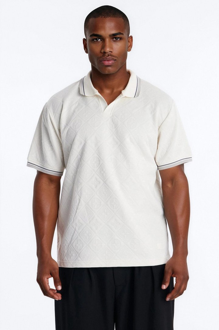 Saints Diamond Star Johnny Collar Polo - Oatmeal