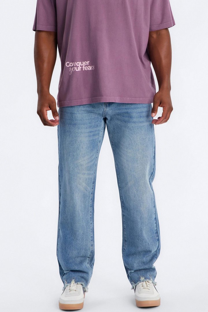 Straight Raw Edge Jean - Medium Blue Wash