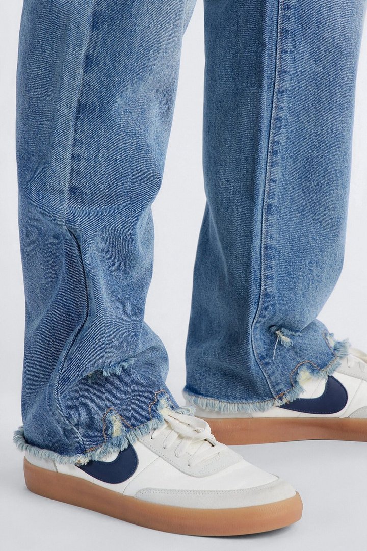 Straight Raw Edge Jean - Medium Blue Wash