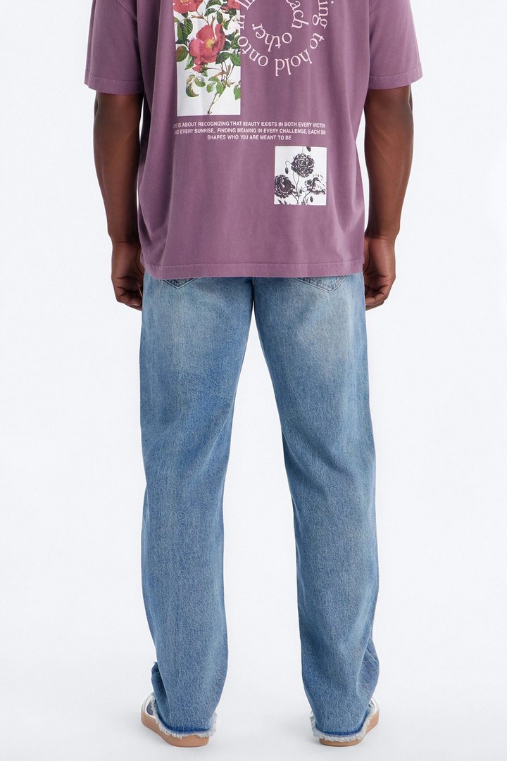 Straight Raw Edge Jean - Medium Blue Wash