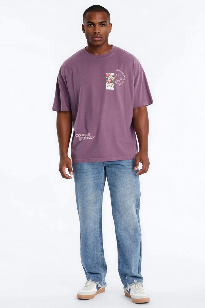 Conquer Your Fears Love Oversized Short Sleeve Tee - Purple