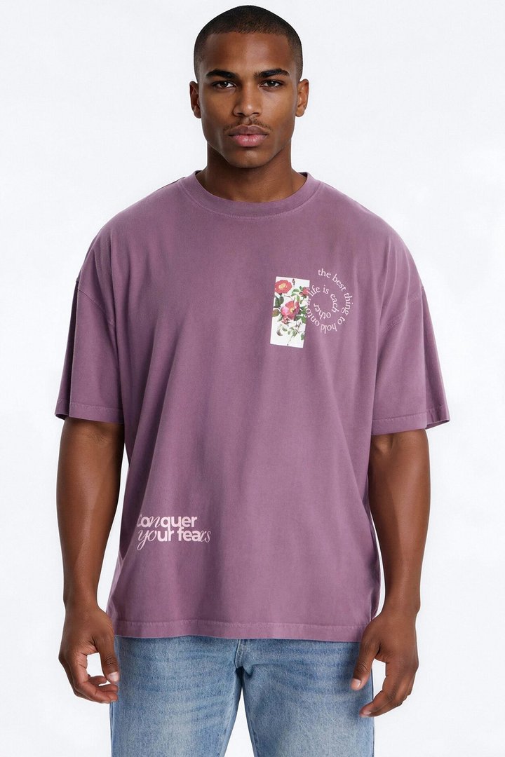 Conquer Your Fears Love Oversized Short Sleeve Tee - Purple