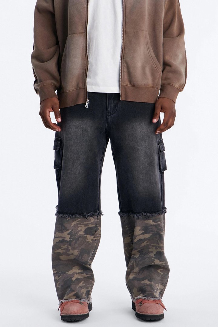 Baggy Safari Split Cargo Jean - Black Wash