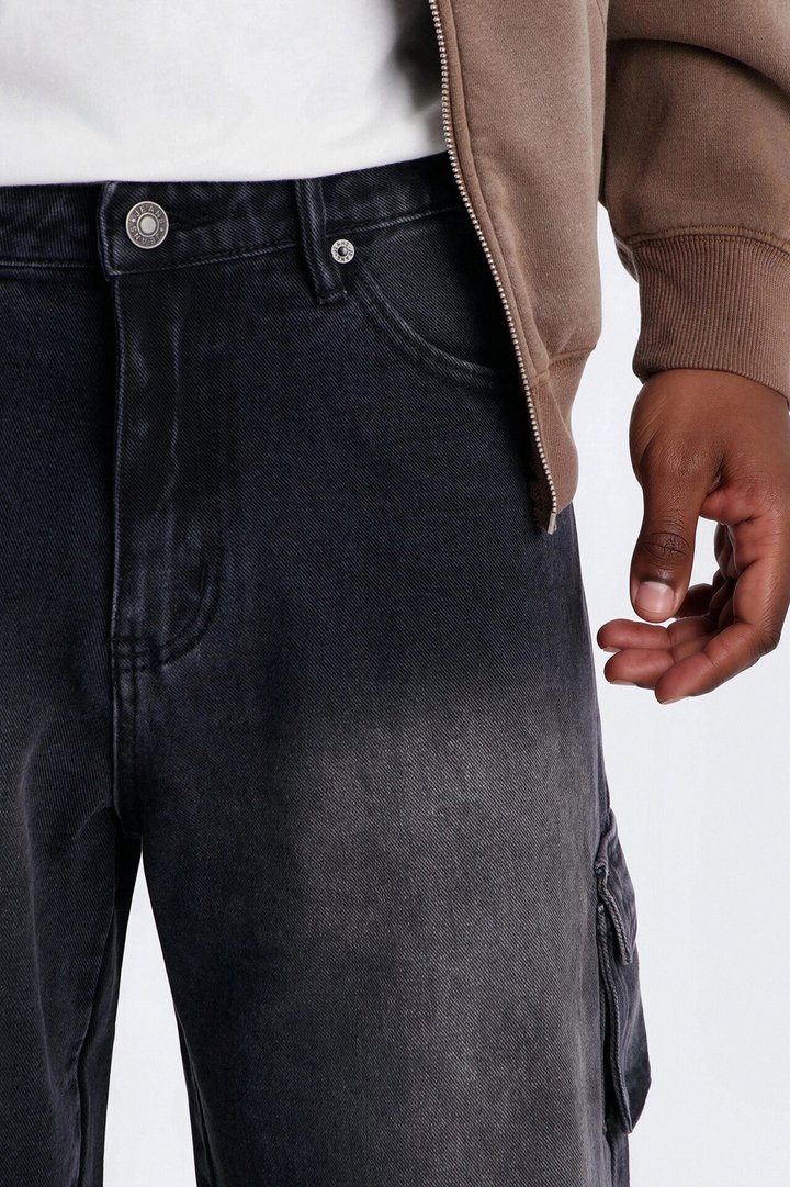 Baggy Safari Split Cargo Jean - Black Wash