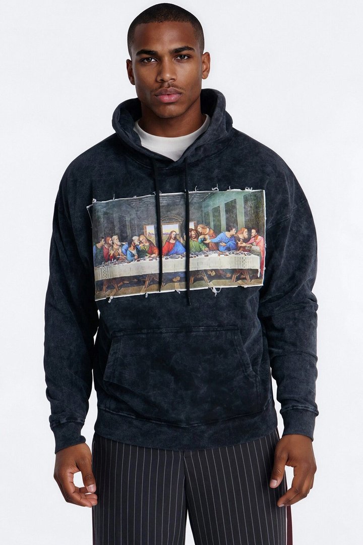 Last Supper Mineral Wash Hoodie - Black Wash