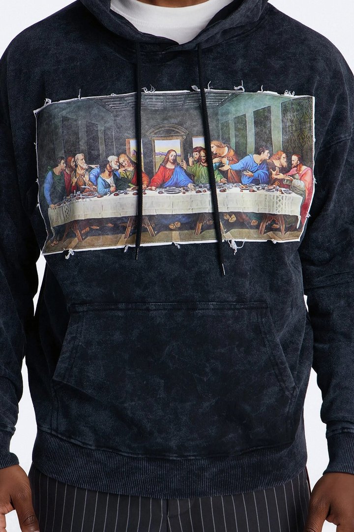 Last Supper Mineral Wash Hoodie - Black Wash