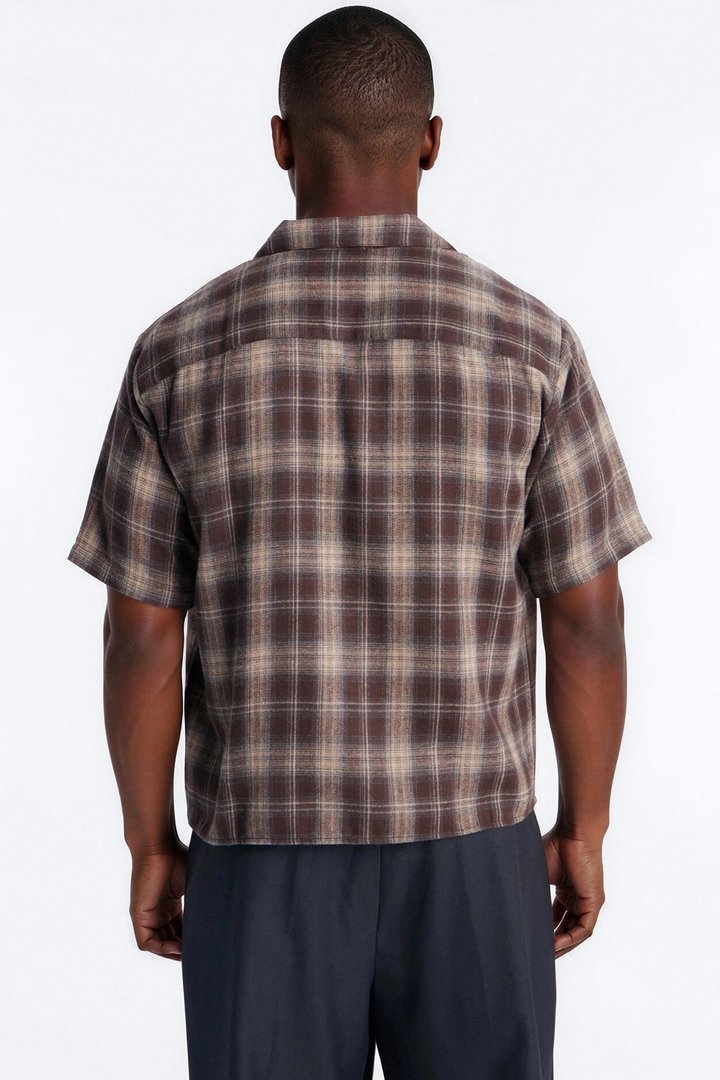 Your Weekend Plaid Cuban Collar Button Up Shirt - Brown