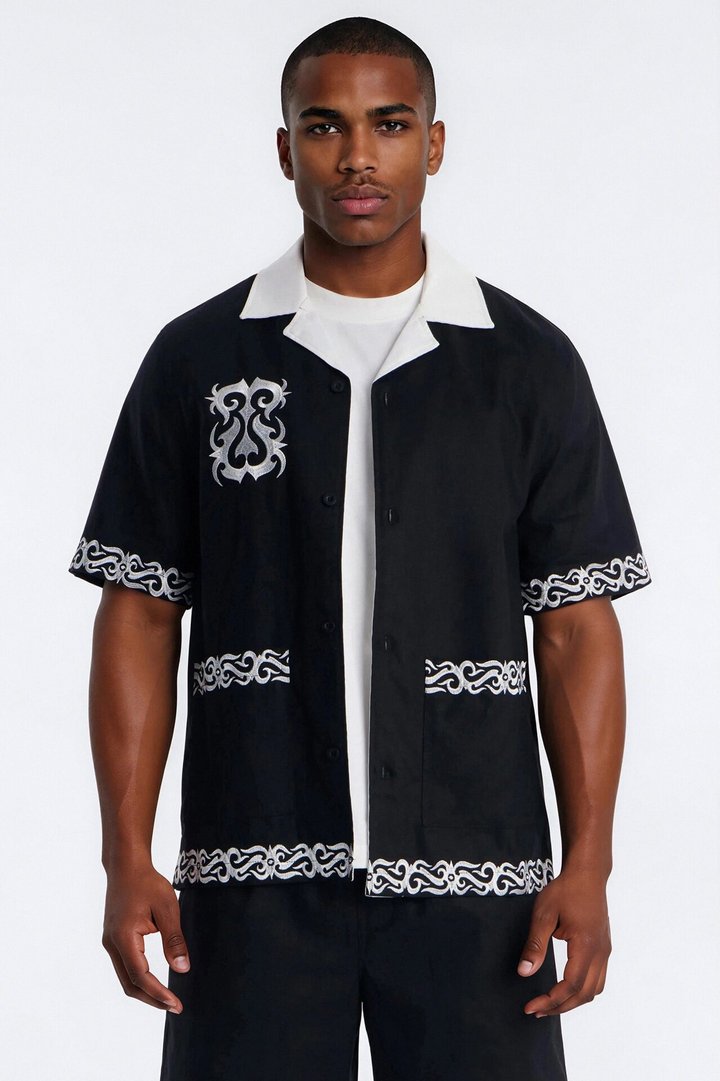 Coastal Isla Cuban Button Up Shirt - Black