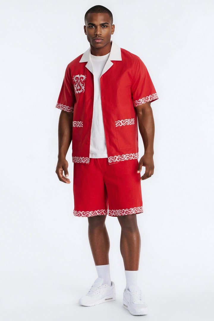 Coastal Isla Cuban Button Up Shirt - Red