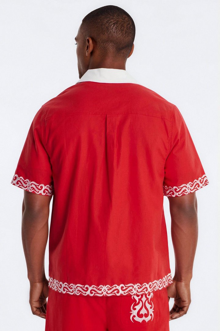 Coastal Isla Cuban Button Up Shirt - Red
