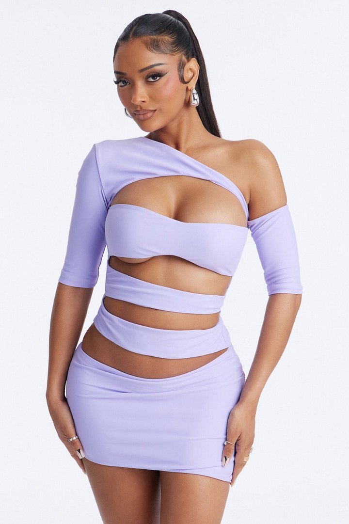 Roxy Form Double Lined Mini Skirt Set - Purple