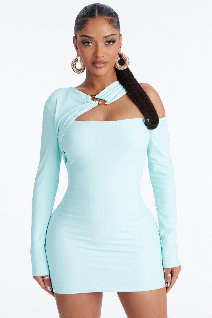 Roxy Form Double Lined Long Sleeve Mini Dress - Mint