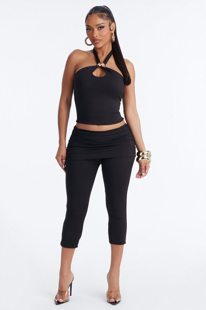 Bianca Matte Form Double Lined Capri Set - Black