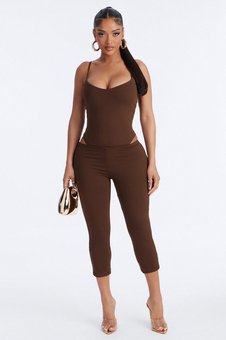 Bianca Matte Form Double Lined Low Rise Capri Set - Chocolate