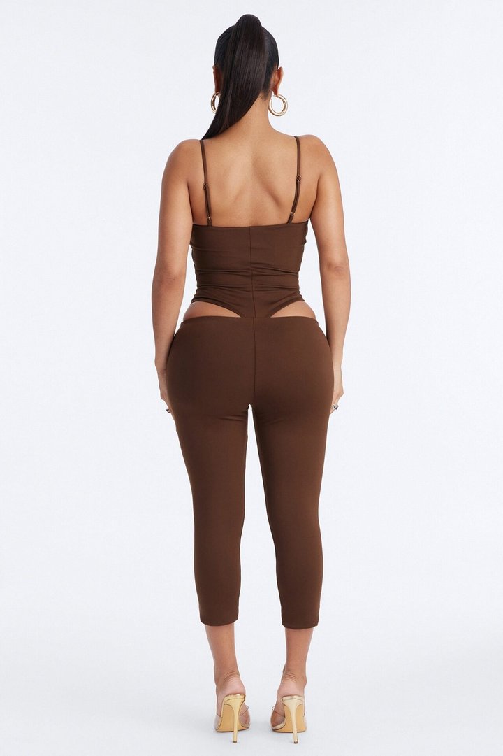 Bianca Matte Form Double Lined Low Rise Capri Set - Chocolate