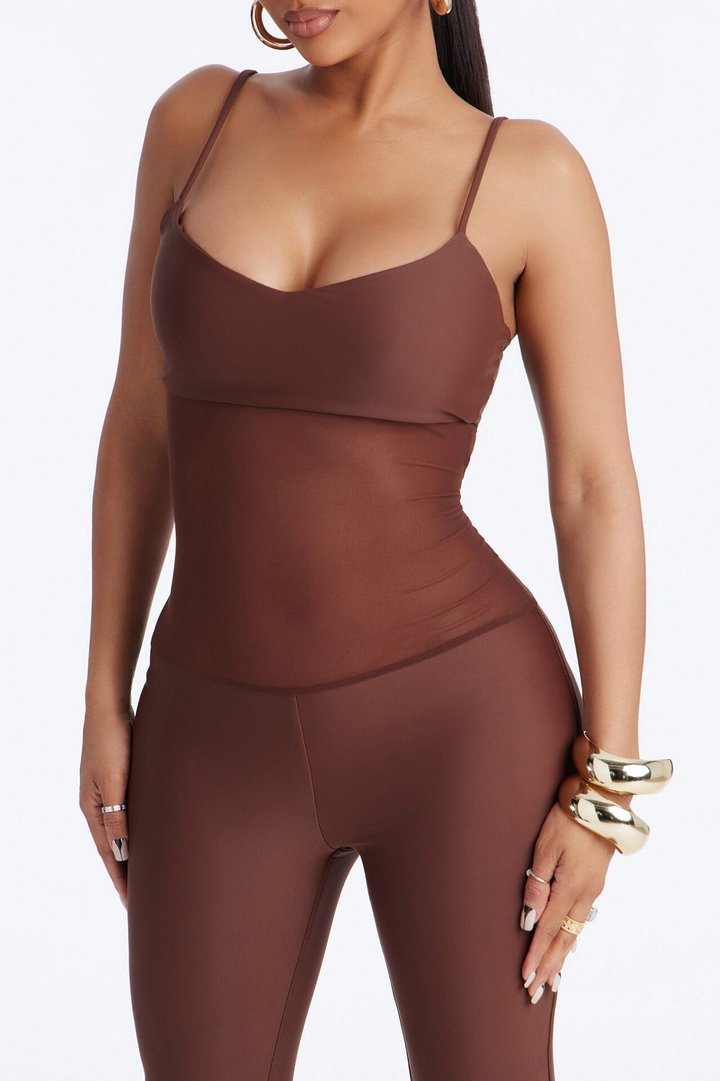 Roxy Form Double Lined Mesh Capri Jumpsuit - Chocolate