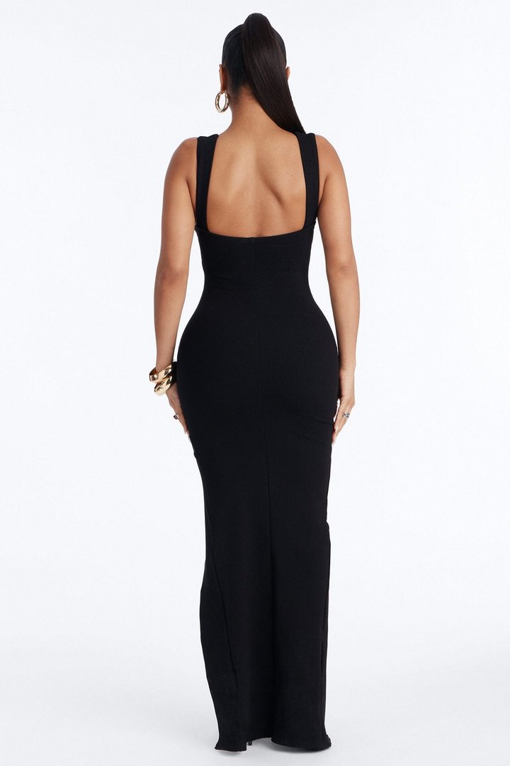 Victoria Snatched High Slit Maxi Dress - Black