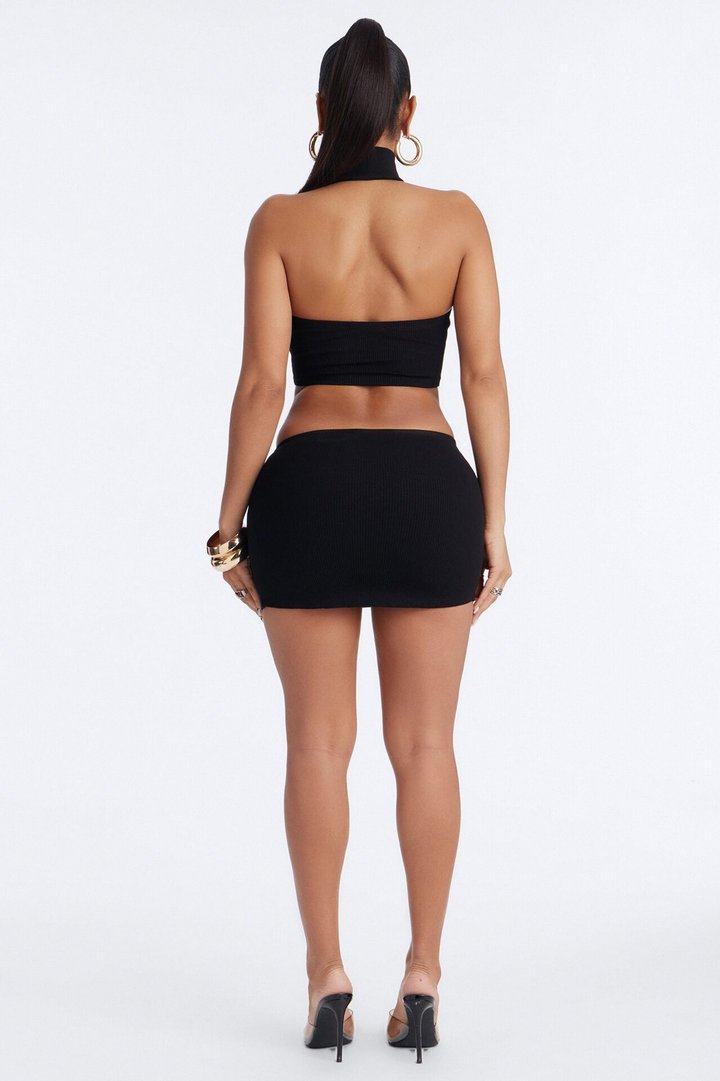 Shayla Snatched High Neck Mini Skirt Set - Black