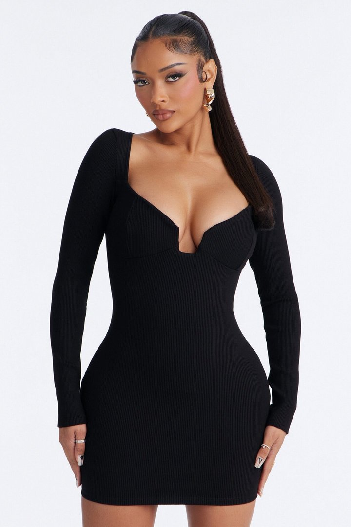 Scarlett Snatched Long Sleeve Mini Dress - Black