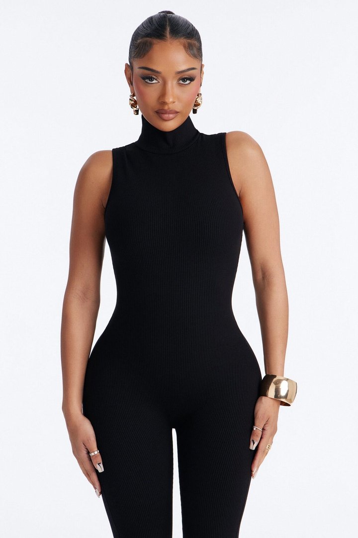 Lindsey Snatched High Neck Jumpsuit - Black