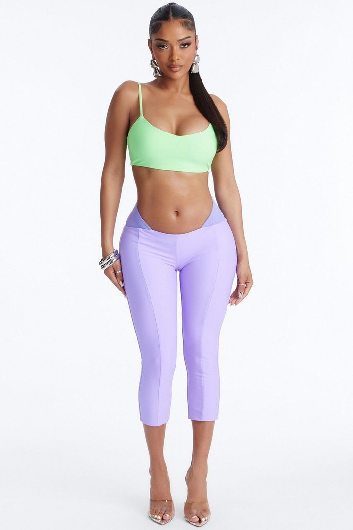 Roxy Form Double Lined Bra Top Capri Pant Set - Purple/Green
