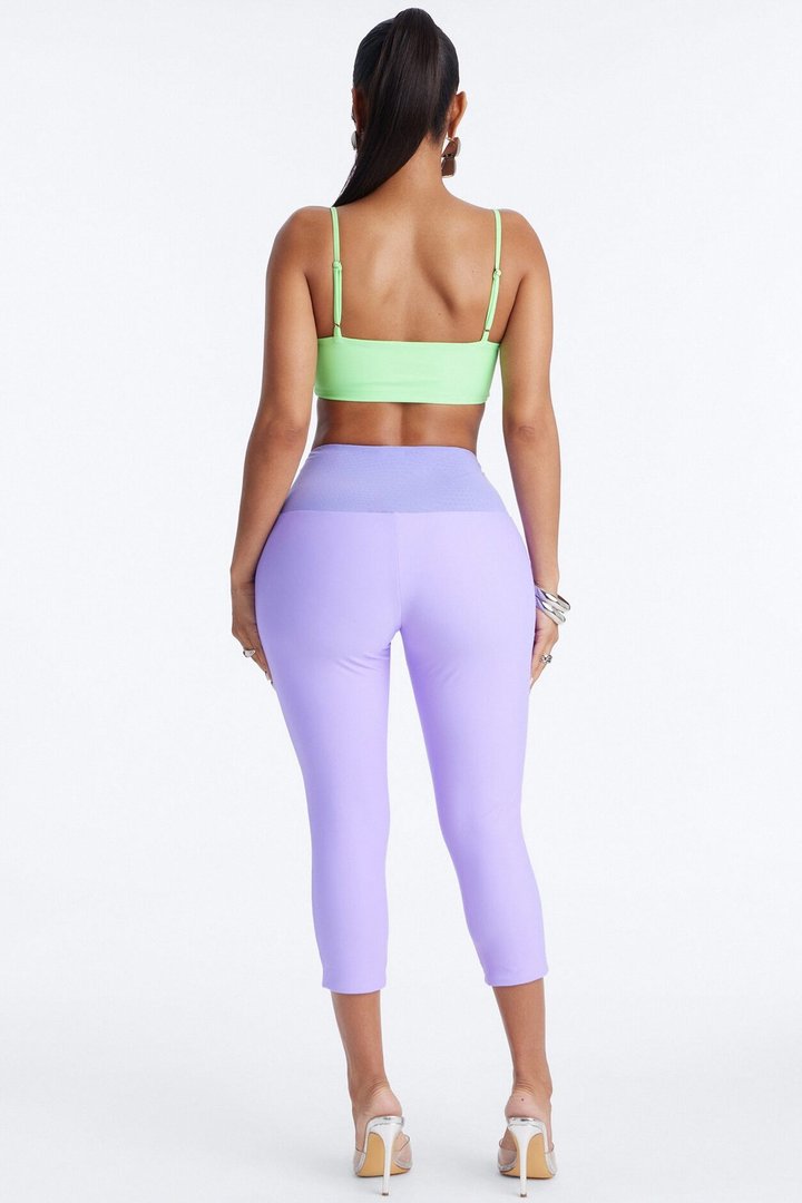 Roxy Form Double Lined Bra Top Capri Pant Set - Purple/Green