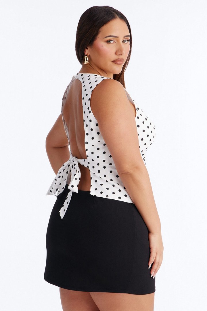 On The Cute Side Polka Dot Linen Top - White/combo