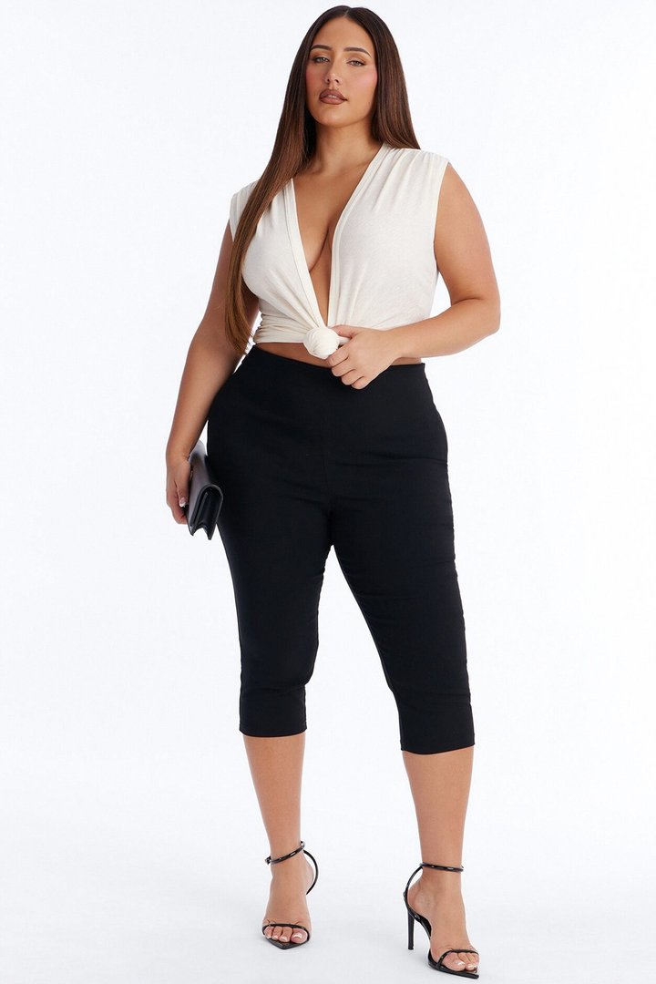 Selena Textured Deep V-Neck Knot Top - Off White