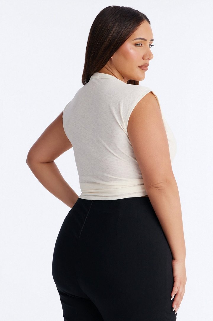 Selena Textured Deep V-Neck Knot Top - Off White