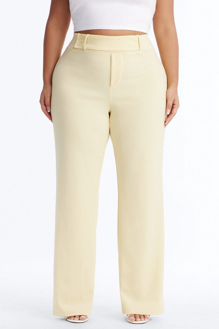Office Tea Straight Leg Trouser Pant - Butter Yellow