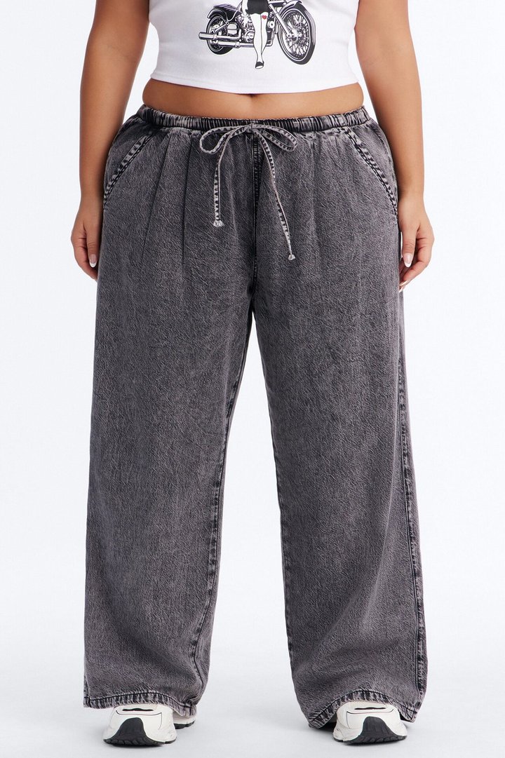 Baeside Tie Waist Wide Leg Jeans - Black Wash