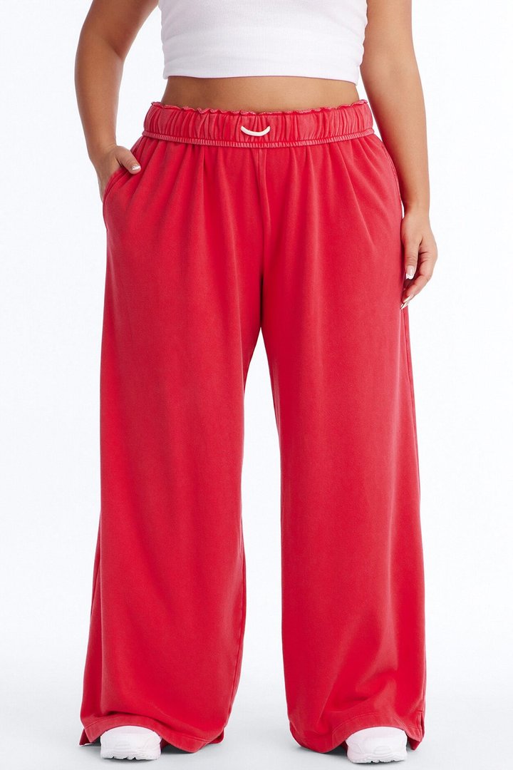 Sophia French Terry Foldover Waist Washed Sweatpant - Red