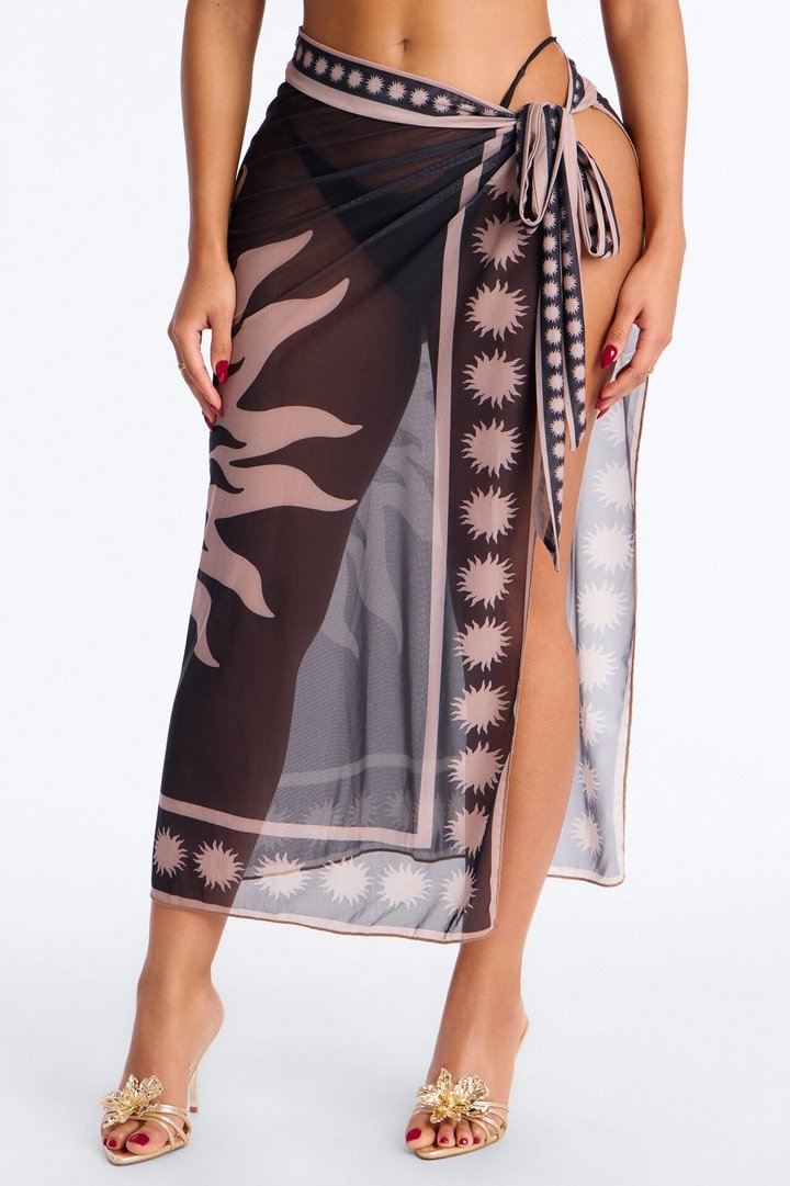 Act Up Novelty Adjustable Waist Tie Swim Cover Up - Black/combo