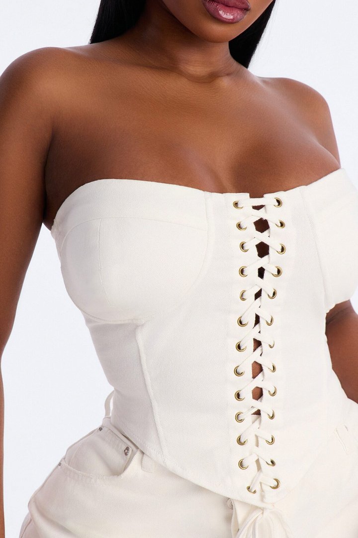 Play It Your Way Denim Corset - White