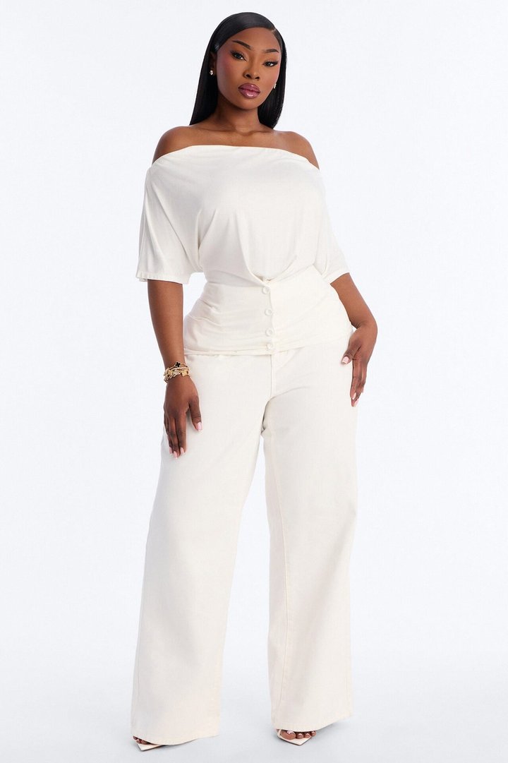 Chloe Off Shoulder Button Top - Off White