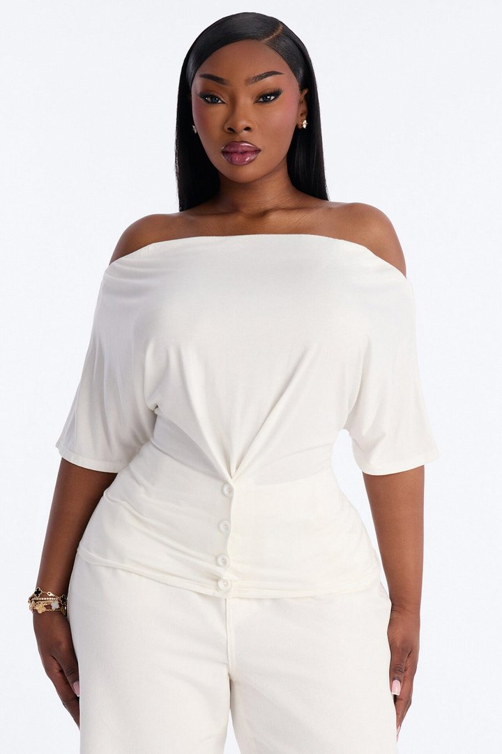 Chloe Off Shoulder Button Top - Off White