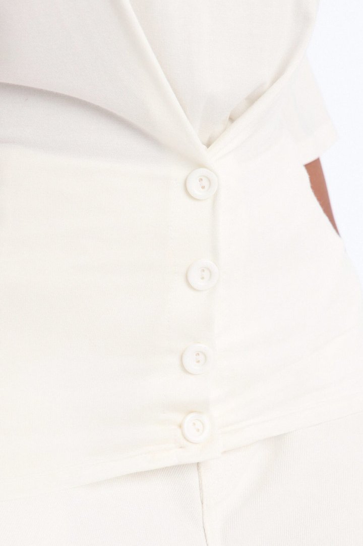Chloe Off Shoulder Button Top - Off White
