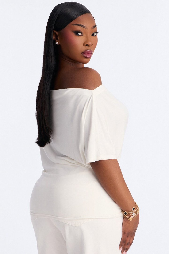 Chloe Off Shoulder Button Top - Off White