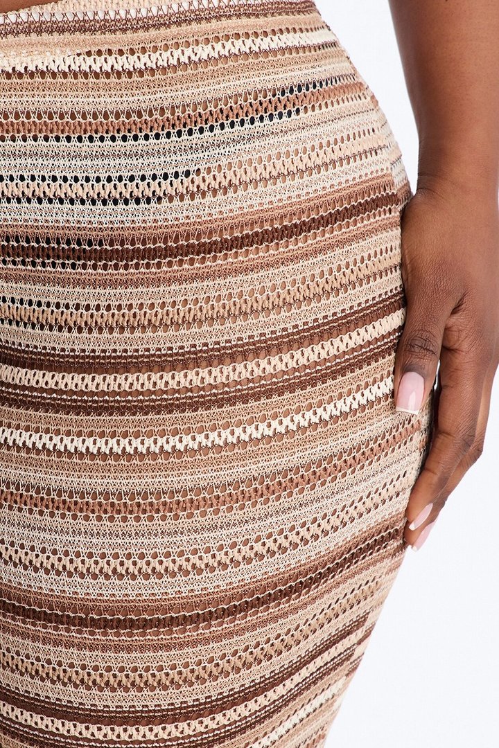 On The Beach Low Rise Crochet Flare Pant 33″ - Brown/combo