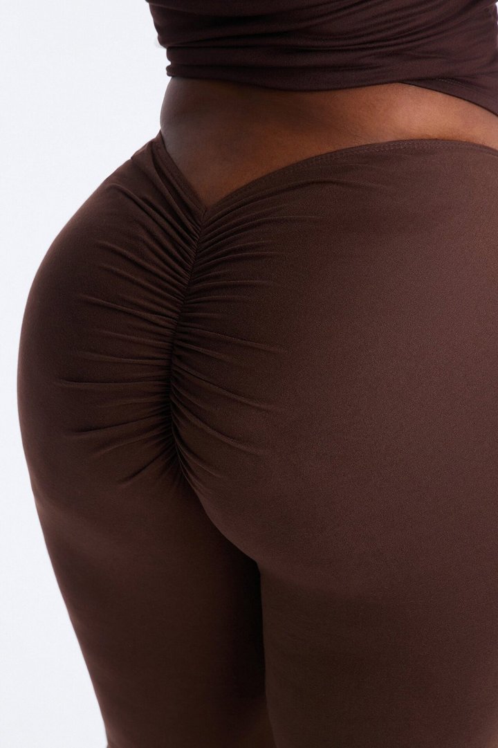 Feeling Cheeky Low Rise Ruched Butt Flare Pant - Chocolate